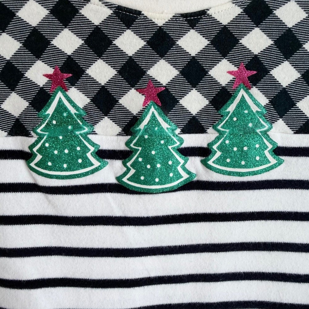 Kim Rogers Womens Long Sleeve Christmas Tree Buffalo Plaid Stripe‎ Top M - Picture 2 of 4